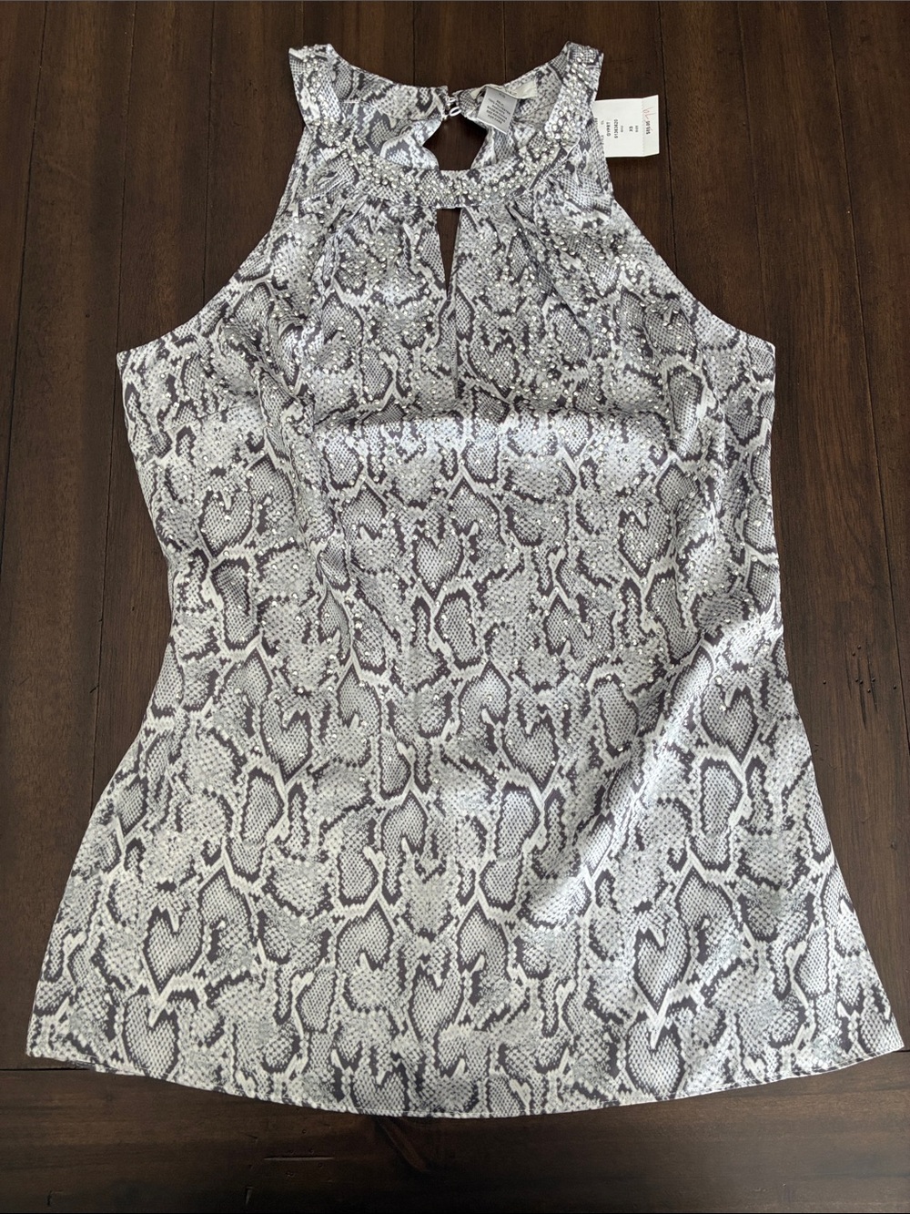 Cache Snake-Print Halter Camisole in Gray and White